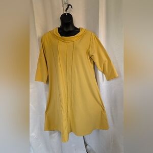Art Enthusiast Fenini Long Sleeve Cowl Neck Mustard  Pocket Mini Dress